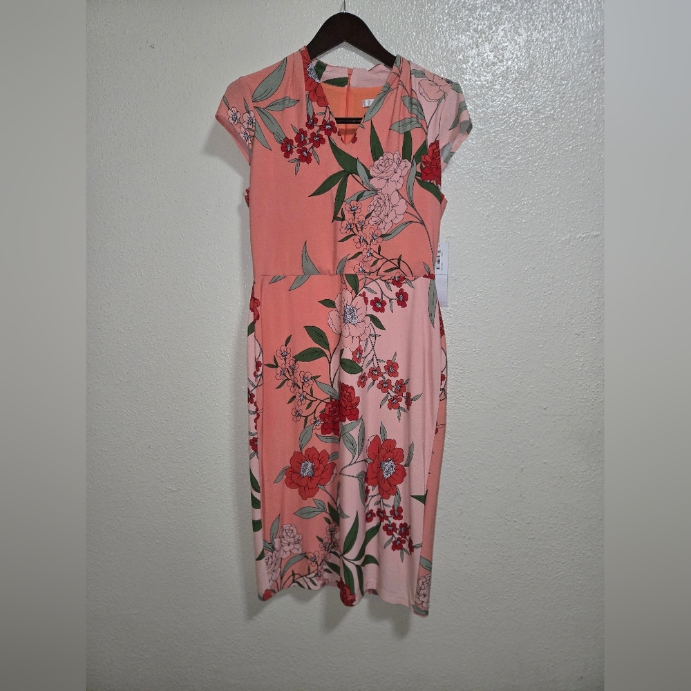 London Times Women's Floral Print V-Neck Midi Dress Size 8P Career New